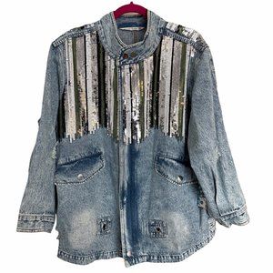 Given Kale Women's Denim Sequin Blue Jean Jacket Size 1X